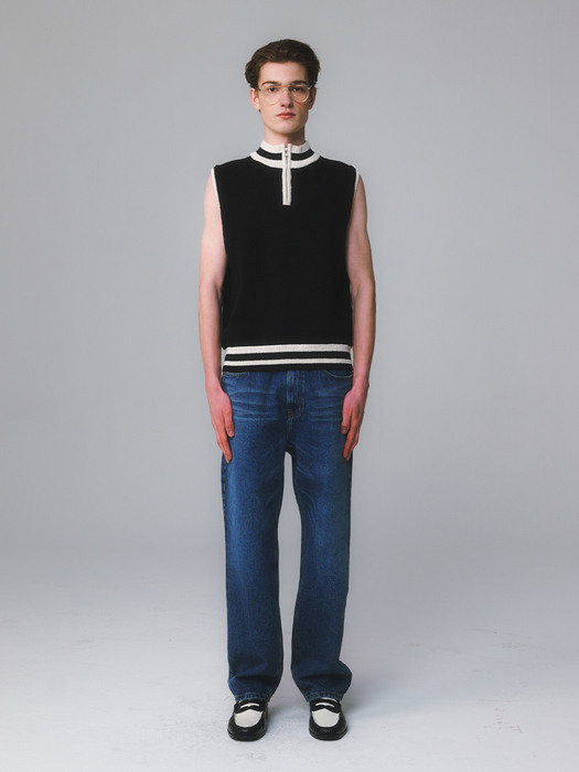 UNISEX, Sporty Zip Up Knit Vest / Black