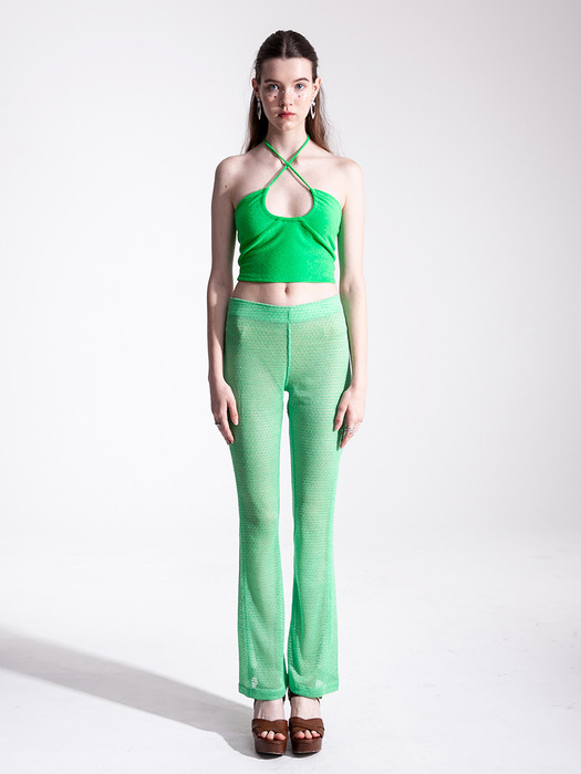 Terry halter neck cropped top in green