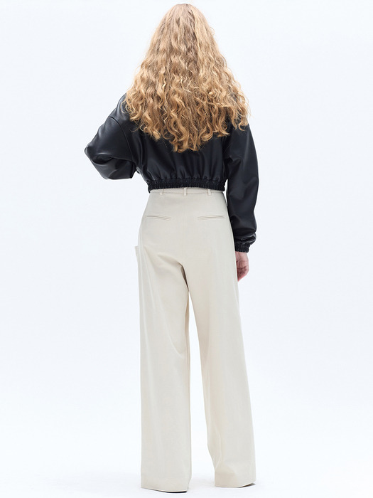 COTTON POCKET PINTUCK WIDE PANTS_IVORY