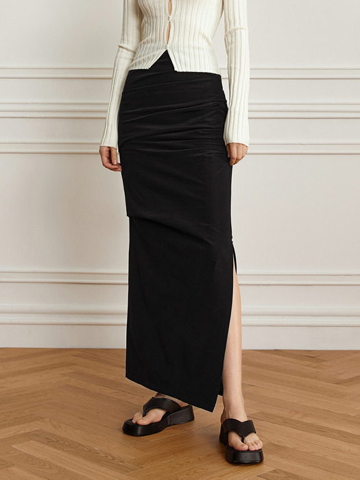 YY_Fancy side slit shirring skirt