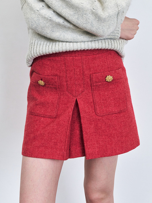 Magenta Wool Pocket Mini Skirt