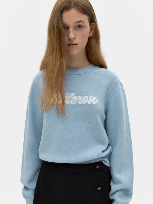 lettering puff sleeve knit - skyblue