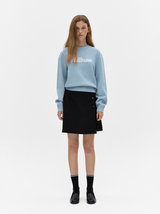 lettering puff sleeve knit - skyblue