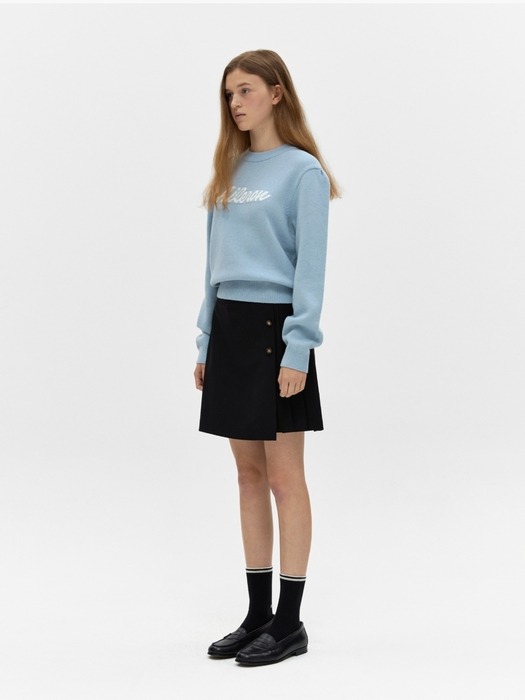 lettering puff sleeve knit - skyblue