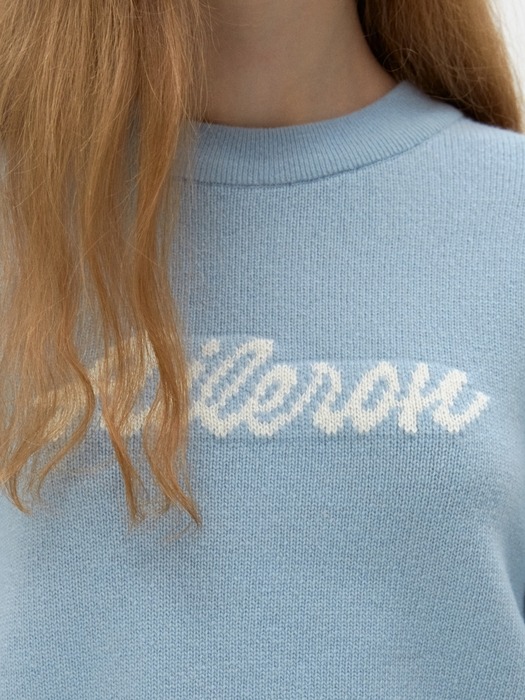 lettering puff sleeve knit - skyblue