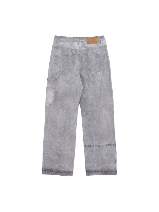 DENIM BLOCK PRINTED PANTS IN SKY