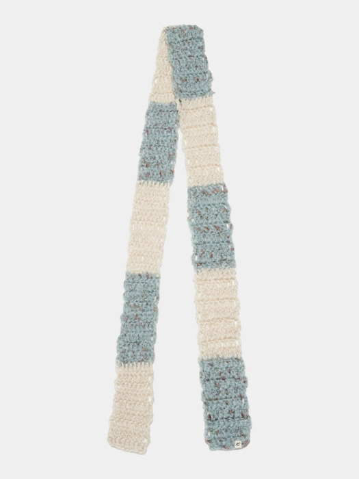 Mohair Crochet Scarf_Mint, Ivory