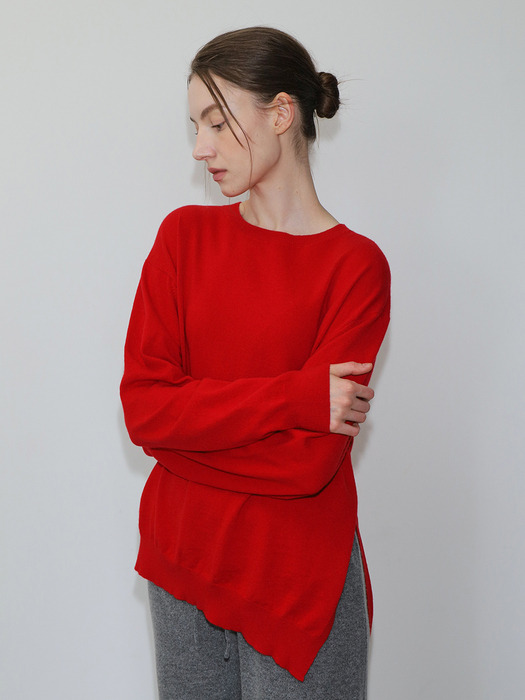 Asymmetric cashmere wool sweater RED