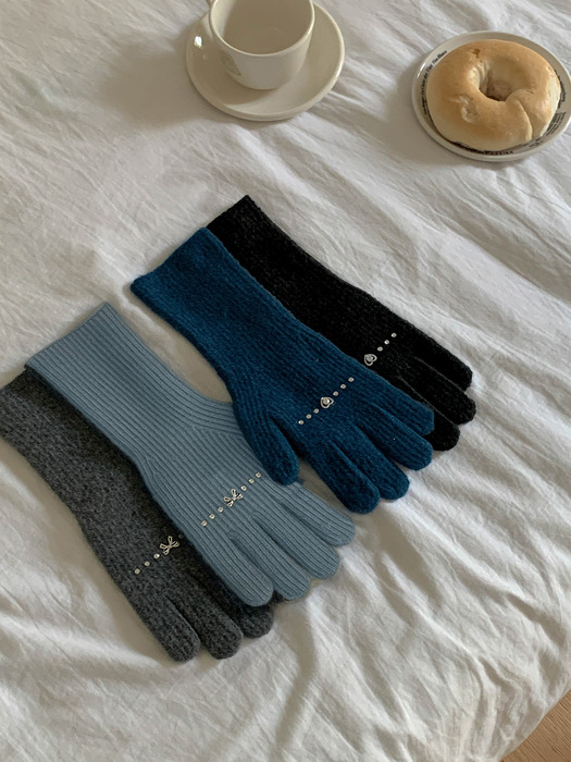 Heart & Bow Knit Long Glove_5colors