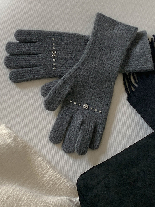 Heart & Bow Knit Long Glove_5colors