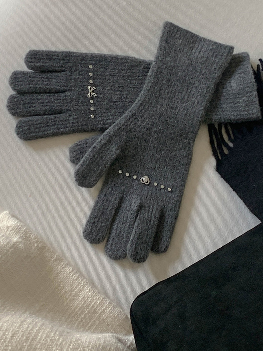 Heart & Bow Knit Long Glove_3colors