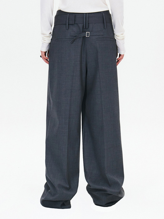 WIDE TROUSERS WITH TWIN BELT LOOP AND BELT - GREY