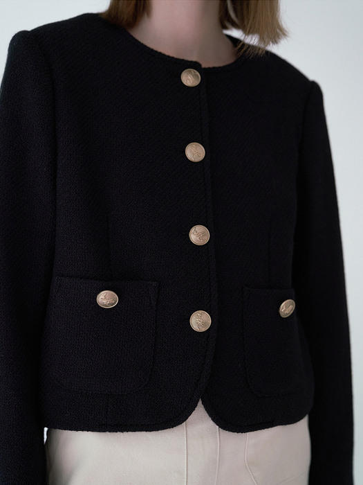 Tweed button Jacket - Black