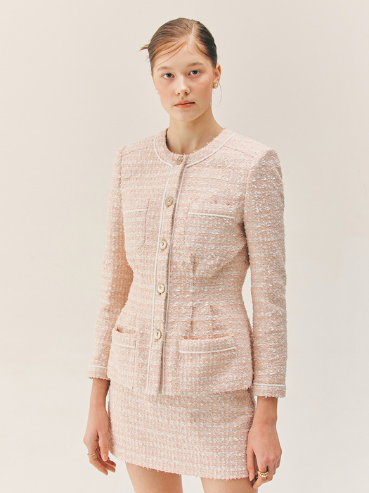 ELSA Semi A-line tweed mini skirt (Pale coral pink)