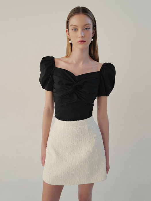ELSA Semi A-line tweed mini skirt (Ivory)