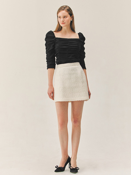 ELSA Semi A-line tweed mini skirt (Ivory)