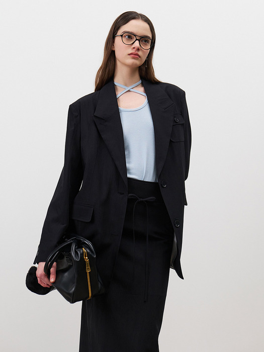 24 Spring_ Black Oversized Nylon Blazer