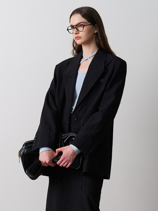 24 Spring_ Black Oversized Nylon Blazer