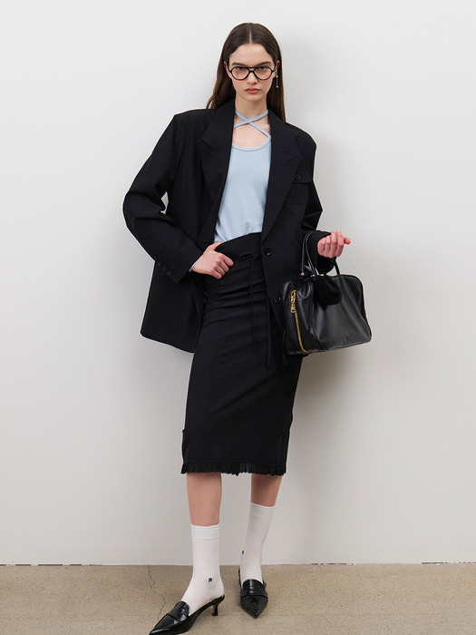 24 Spring_ Black Oversized Nylon Blazer