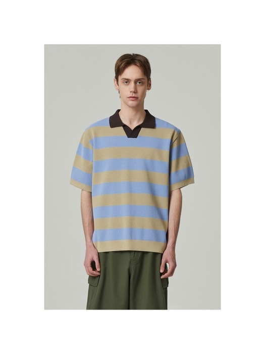 bold stripe collar sweater (short-sleeved)_CWWAM24406BEX