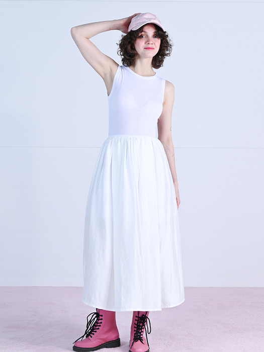 Tulle Sleeveless Maxi Dress White WBBSOP016WH