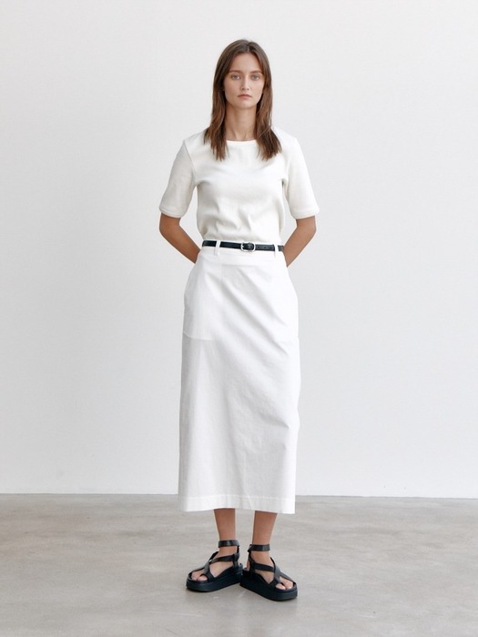 Straight Cotton Skirt, White