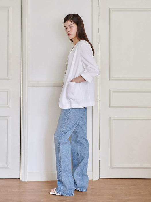 24N linen collarless minimal jacket [WH]