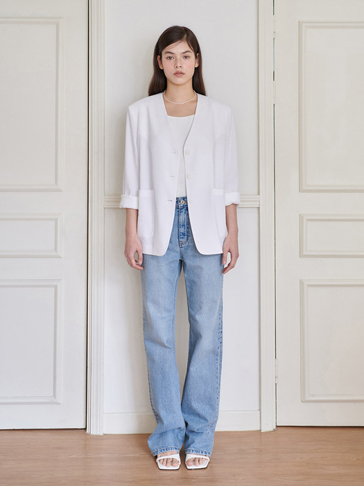 24N linen collarless minimal jacket [WH]