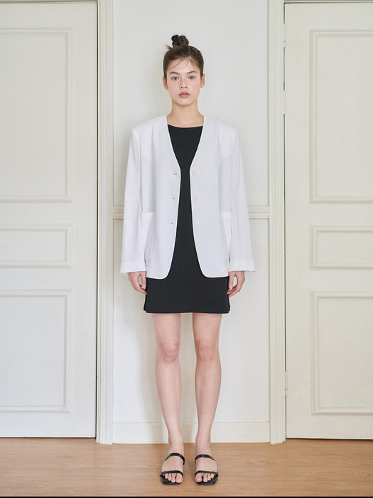 24N linen collarless minimal jacket [WH]