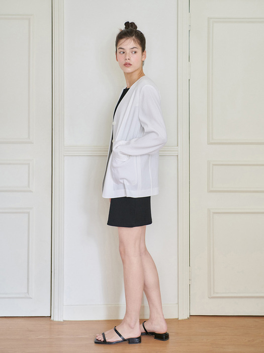 24N linen collarless minimal jacket [WH]