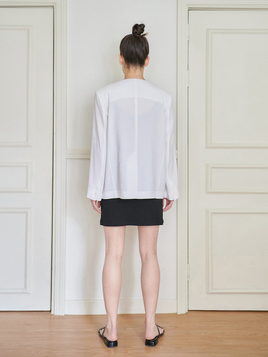 24N linen collarless minimal jacket [WH]