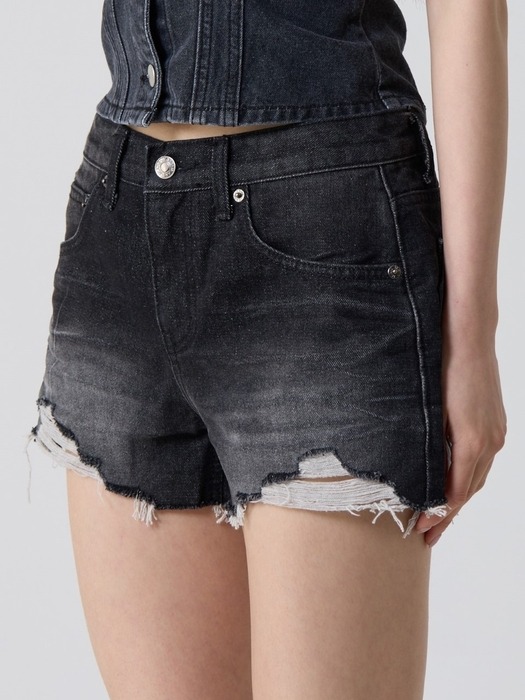 빈티지 데미지 데님 쇼츠 블랙_Vintage Damage Denim Shorts Black