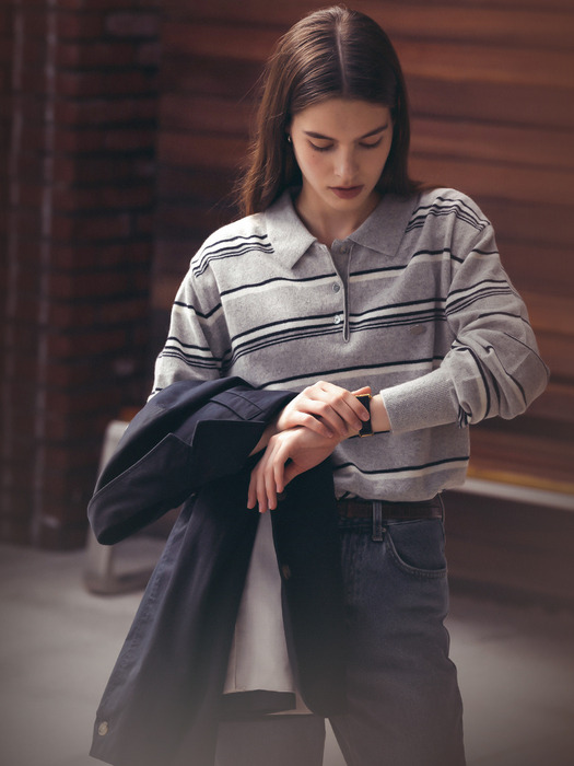 Color mixed wool polo knit_Light gray