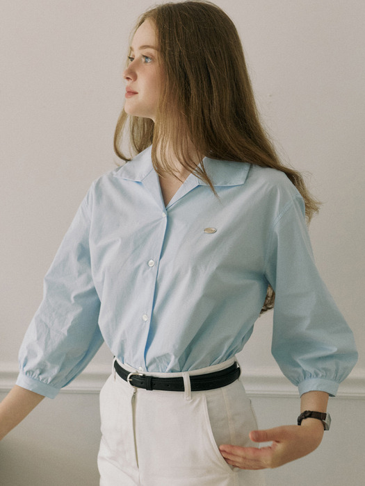 Collar Cotton Shirt - Skyblue