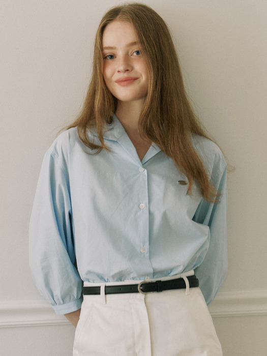 Collar Cotton Shirt - Skyblue