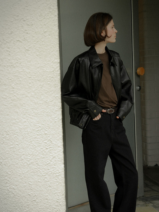 Blanc crack leather jumper_Black