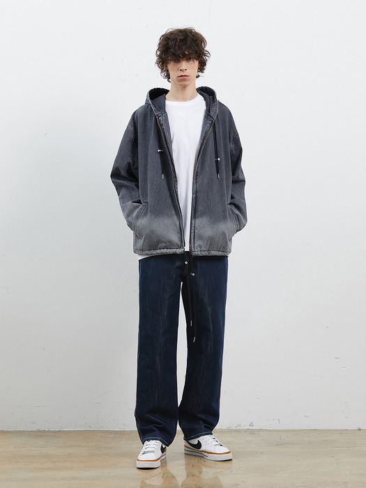 DENIM TUCK HOODED JUMPER GREY