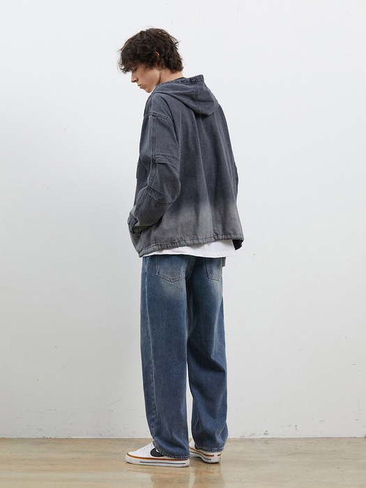 DENIM TUCK HOODED JUMPER GREY