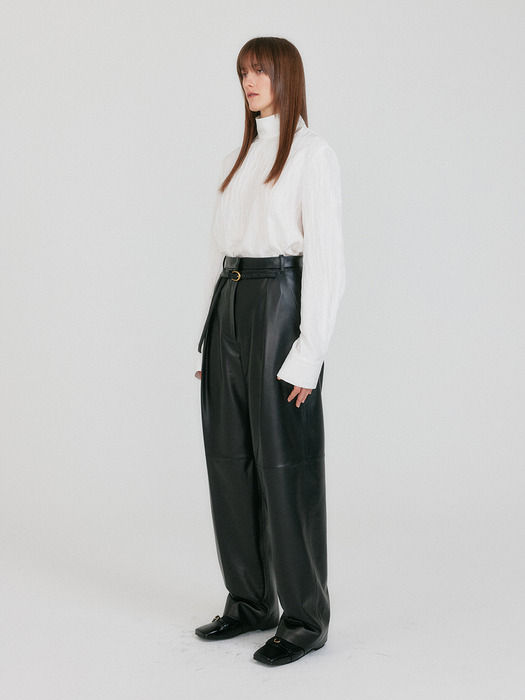 ZETTE Belted Tuck Leather Pants - Z-Black