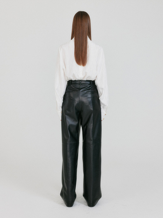 ZETTE Belted Tuck Leather Pants - Z-Black