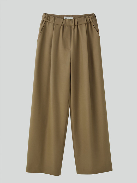 GATHERED WAIST BAND WOOL BLEND PANTS (CAMEL)