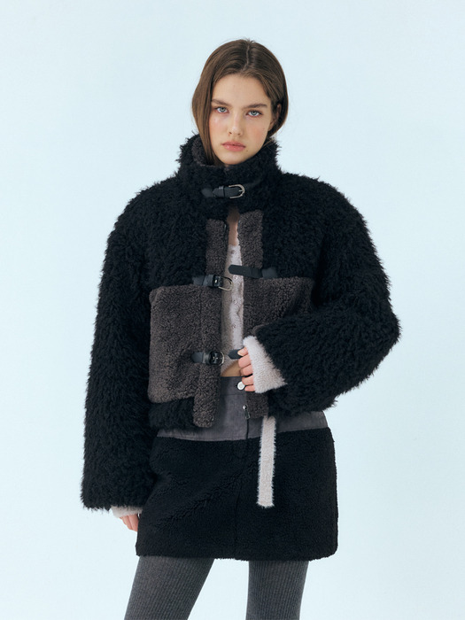 Mixed Shearling Mustang Coat, Black