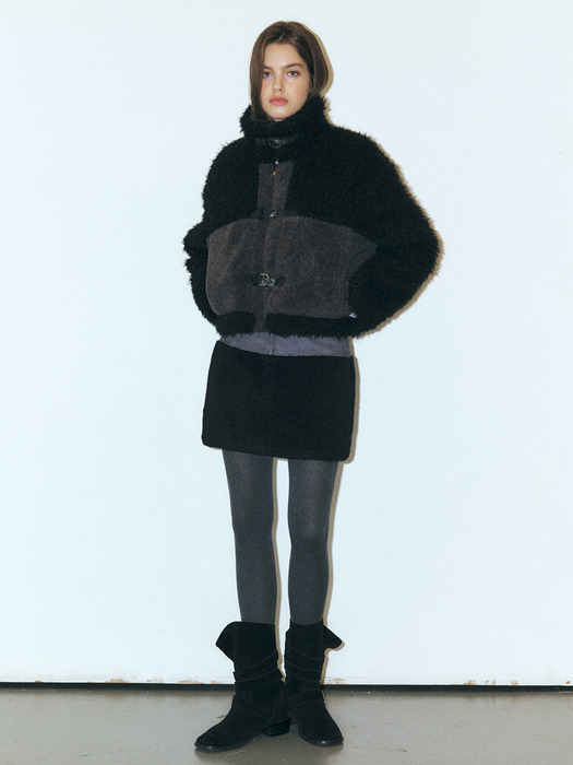 Mixed Shearling Mustang Coat, Black