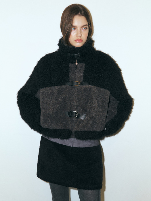 Mixed Shearling Mustang Coat, Black