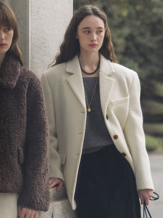 P Wool Boucle 3Button Blazer_Marshmallow