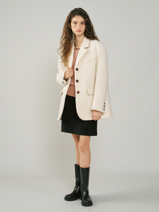 P Wool Boucle 3Button Blazer_Marshmallow