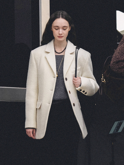 P Wool Boucle 3Button Blazer_Marshmallow