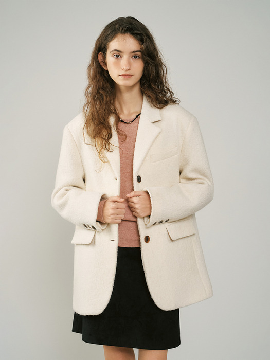 P Wool Boucle 3Button Blazer_Marshmallow