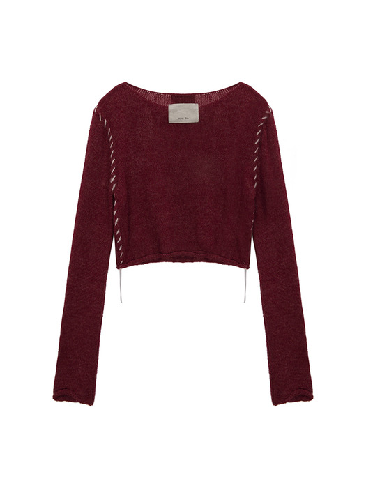 SLIMFIT SEE THROUGH STITCH KNIT TOP IN BURGUNDY - Image 1