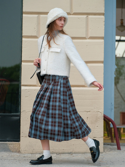 Cest_Plaid irregular pleated skirt